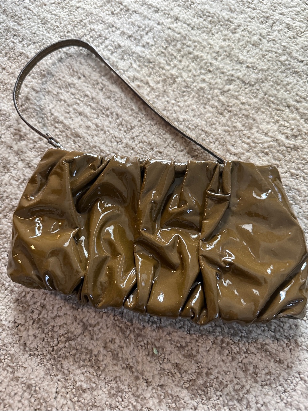 STAUD Olive Patent Ruched Shoulder Bag